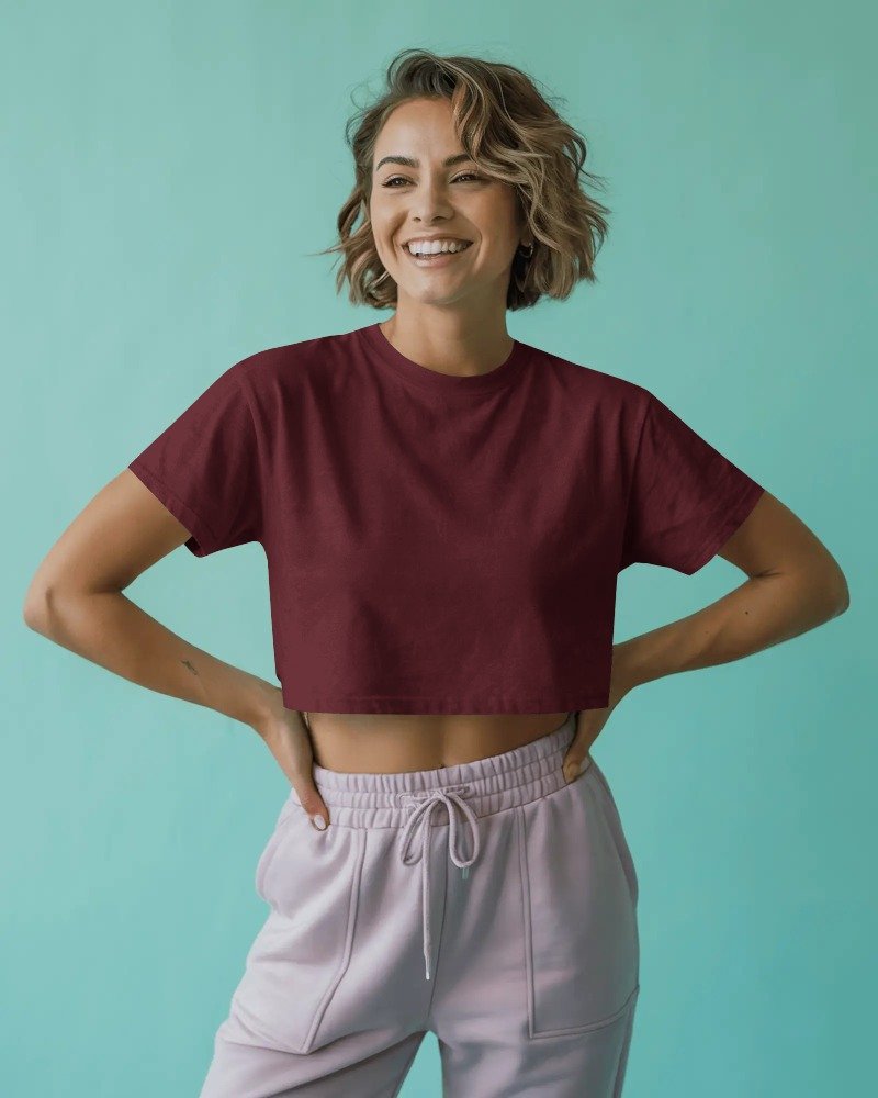 Plain Crop Tops (Women)_01_Maroon